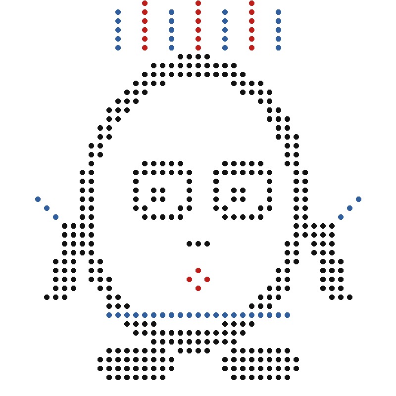 SPUDS dot character with red and blue antenna stripes
