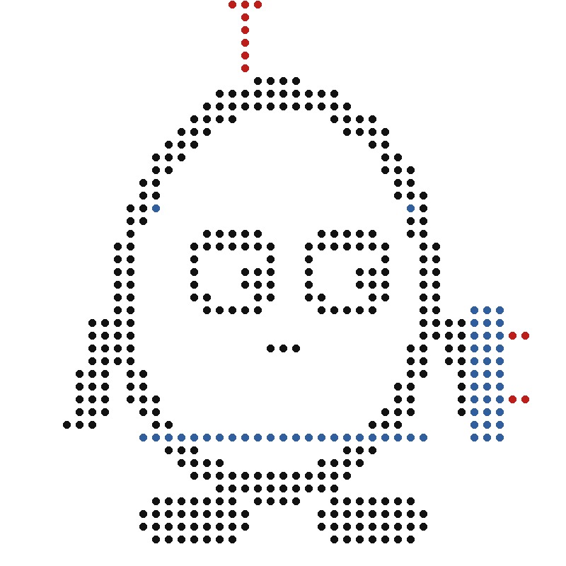 SPUDS dot character with a blue dot accessory